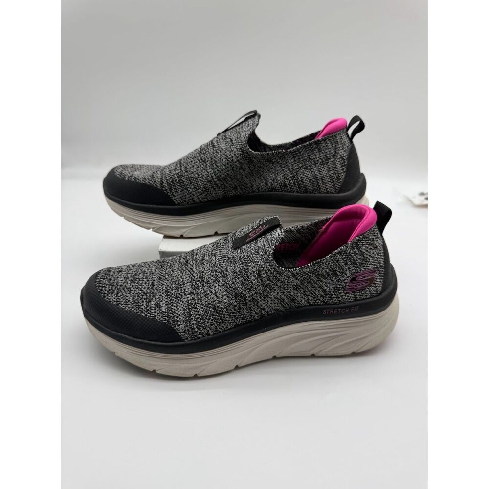 Skechers Slip-On Knit Walking Shoes - Gray with Pink Accents